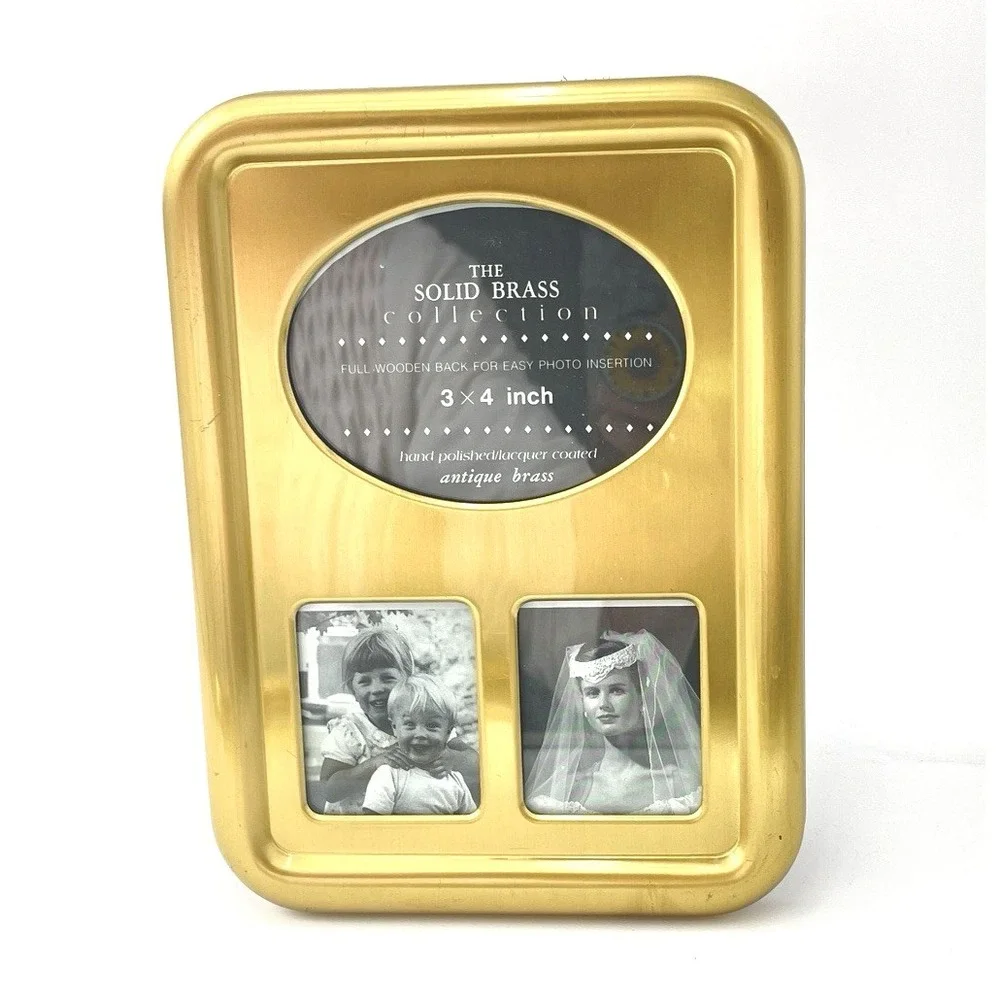 Solid Brass 3 photo Picture Frame Tabletop easel Modern Minimalist Glossy